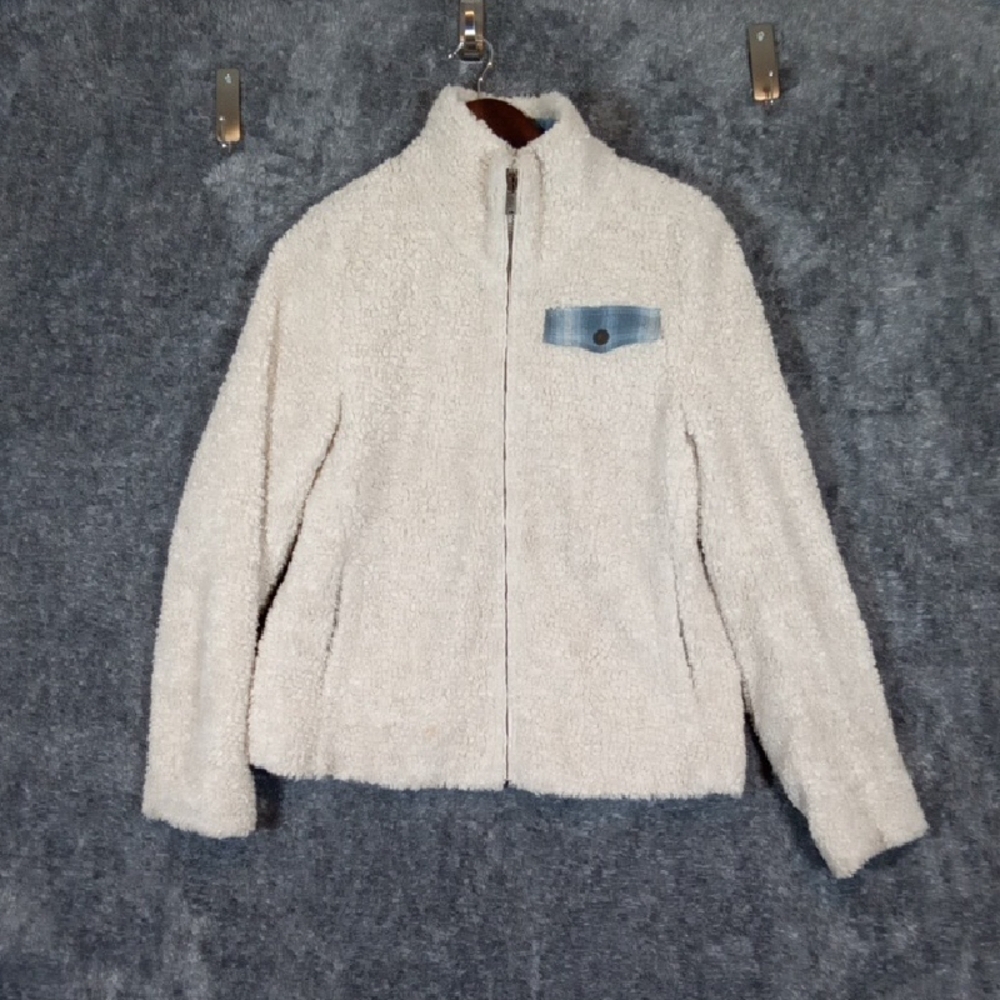 Pendleton Cream Teddy Jacket with Blue Accent Outside Lined Womens M